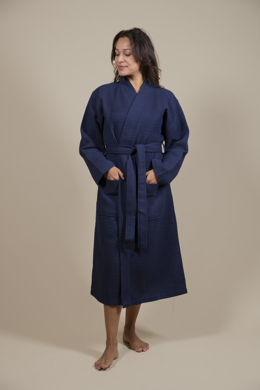 Damen Kimono Bademantel Dunkelblau