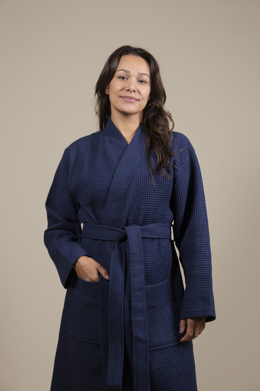 Damen Kimono Bademantel Dunkelblau