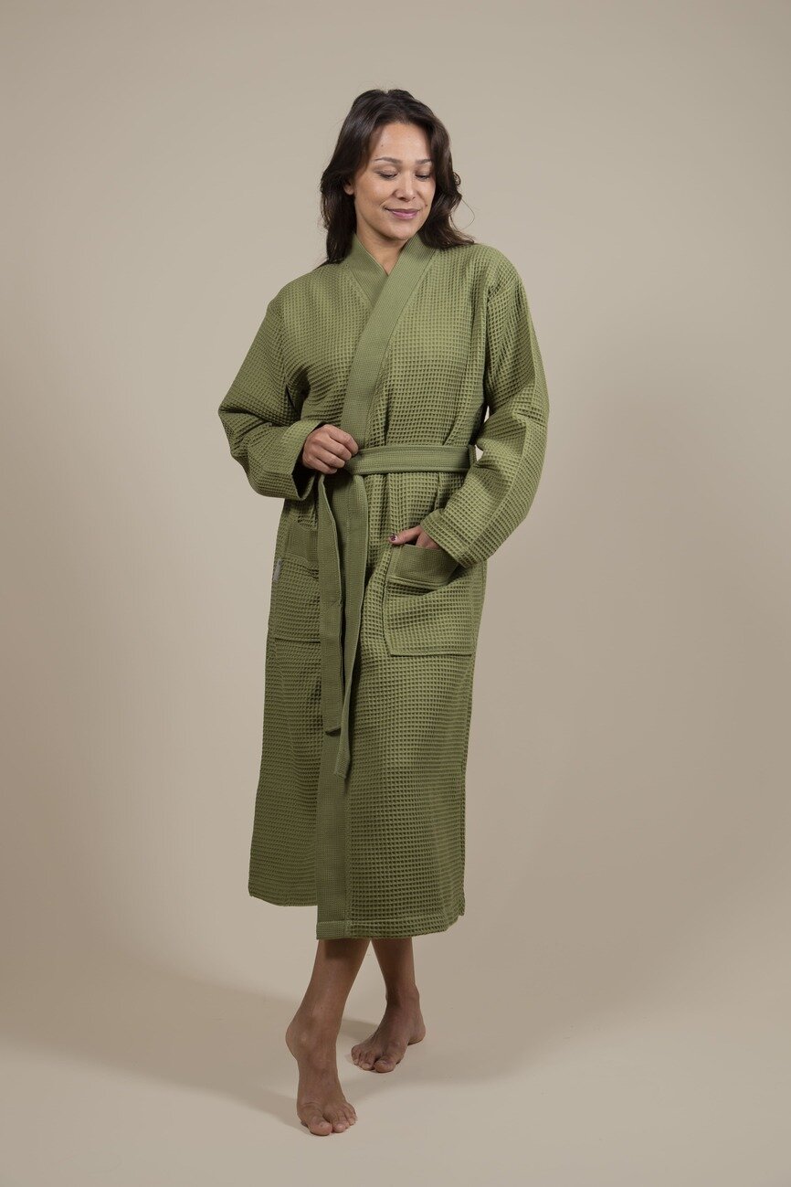 Damen Kimono Bademantel Olivgr&uuml;n