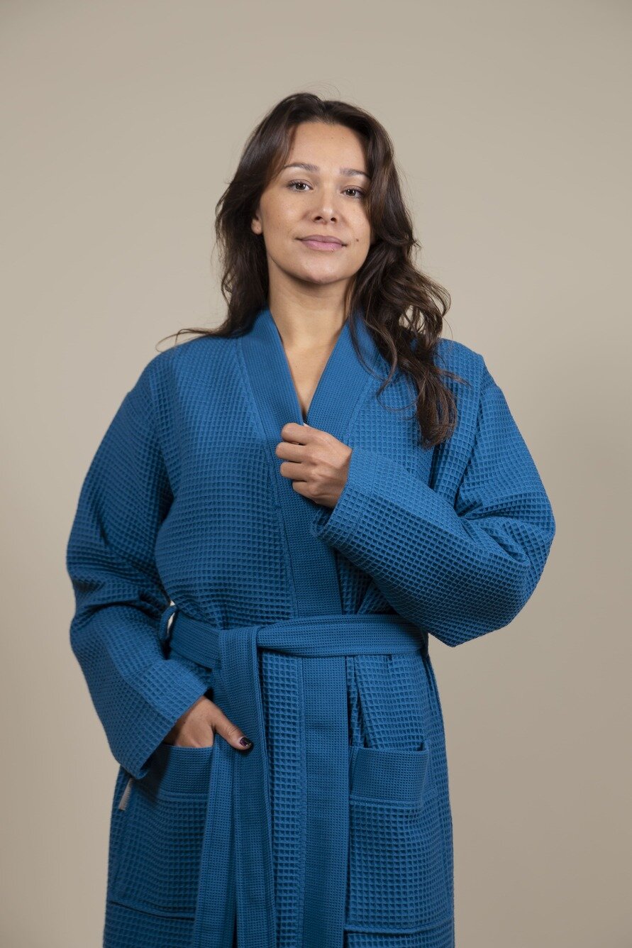 Damen Kimono Bademantel Azurblau