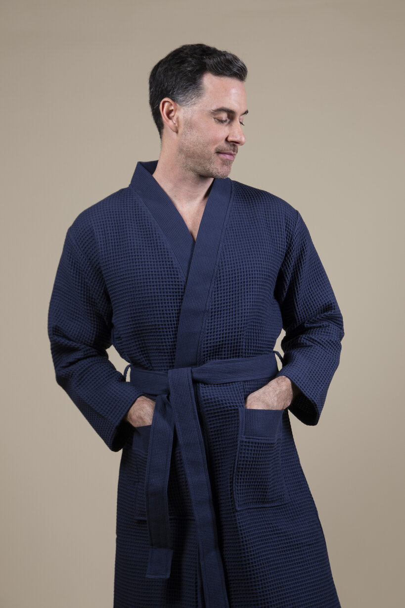 Herren Kimono Bademantel Dunkelblau