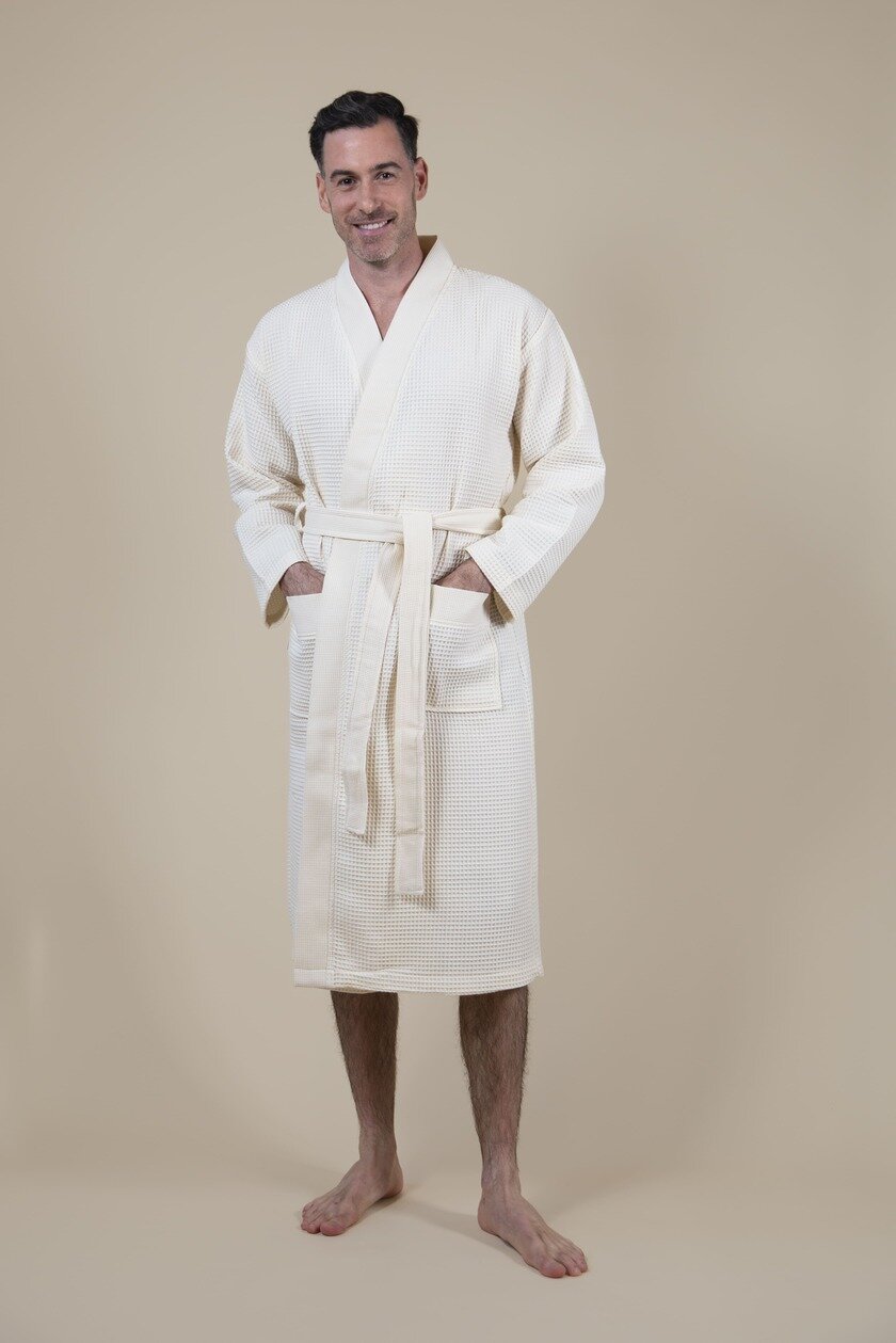 Herren Kimono Bademantel Ecru