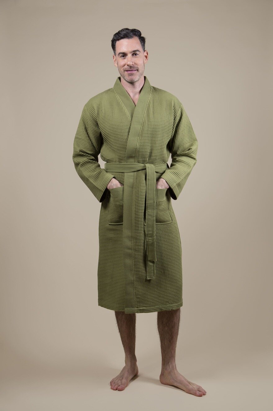 Herren Kimono Bademantel Olivgr&uuml;n