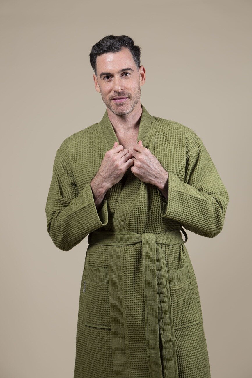 Herren Kimono Bademantel Olivgr&uuml;n