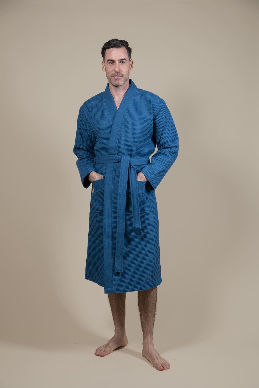 Herren Kimono Bademantel Azurblau