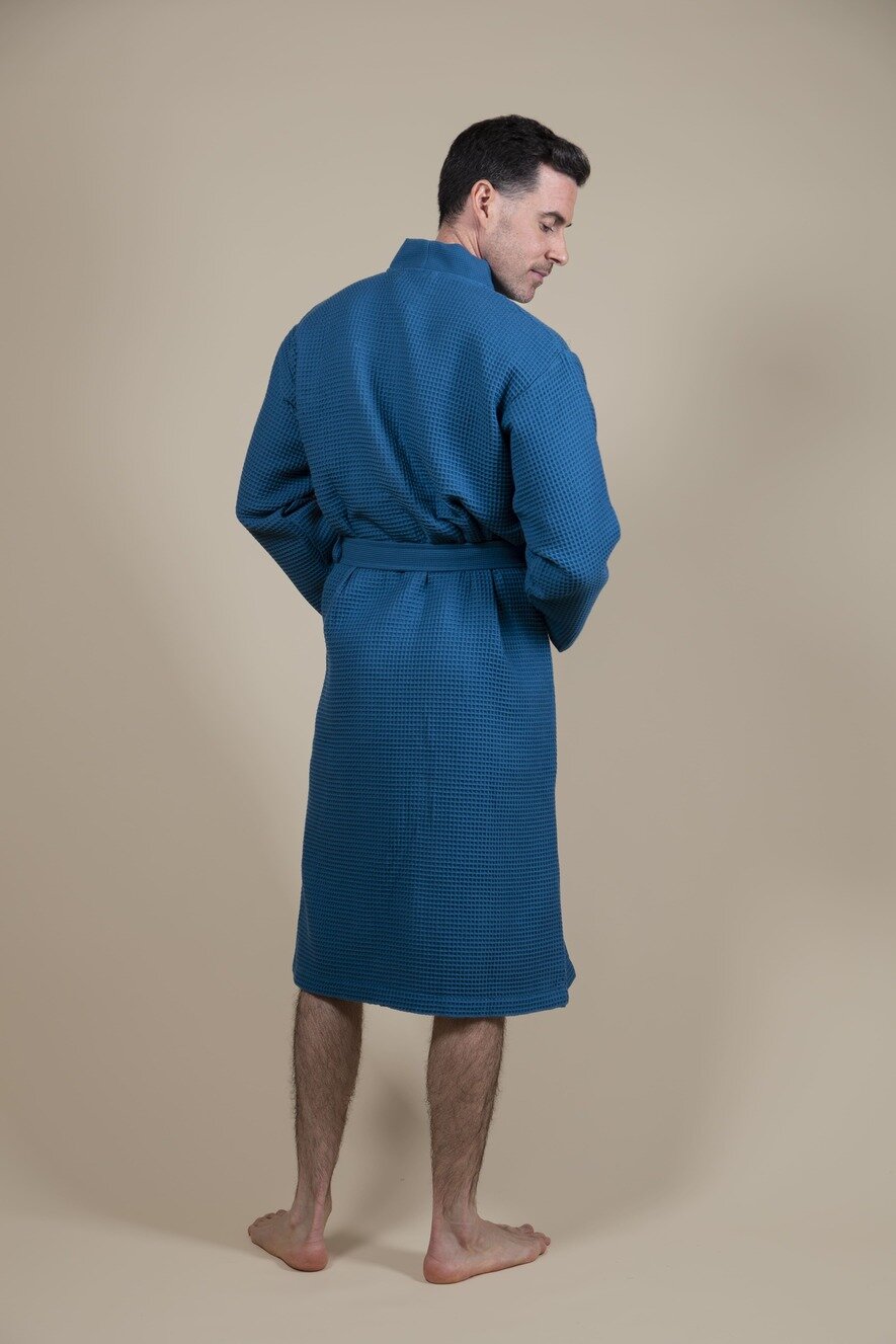 Herren Kimono Bademantel Azurblau